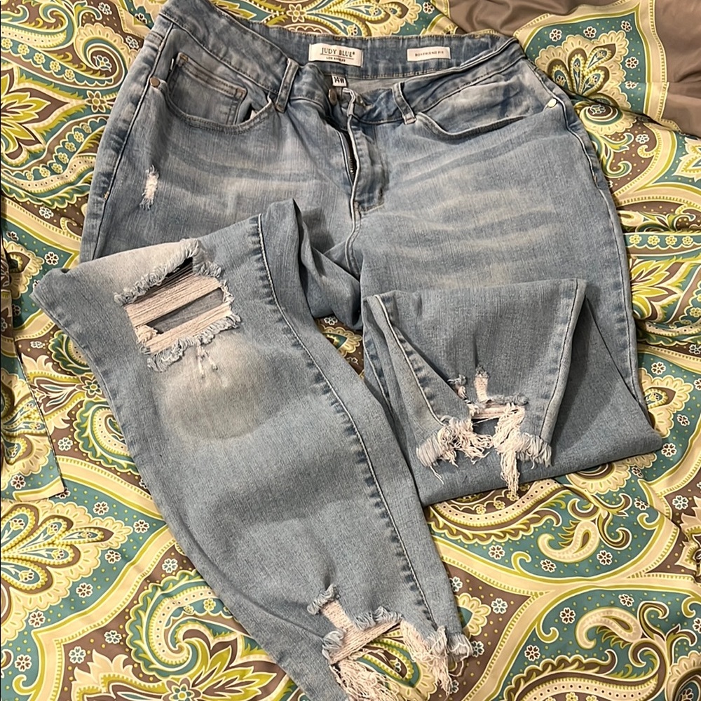 Judy Blue Boyfriend Jeans Blue Distressed Denim